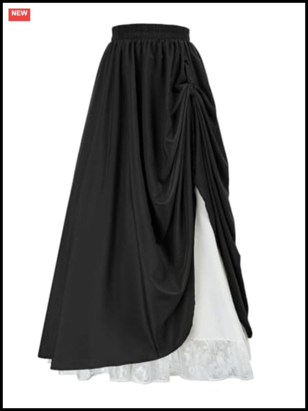 Renaissance Victorian Maxi Skirt Double Layer Pleated Flowy Cosplay